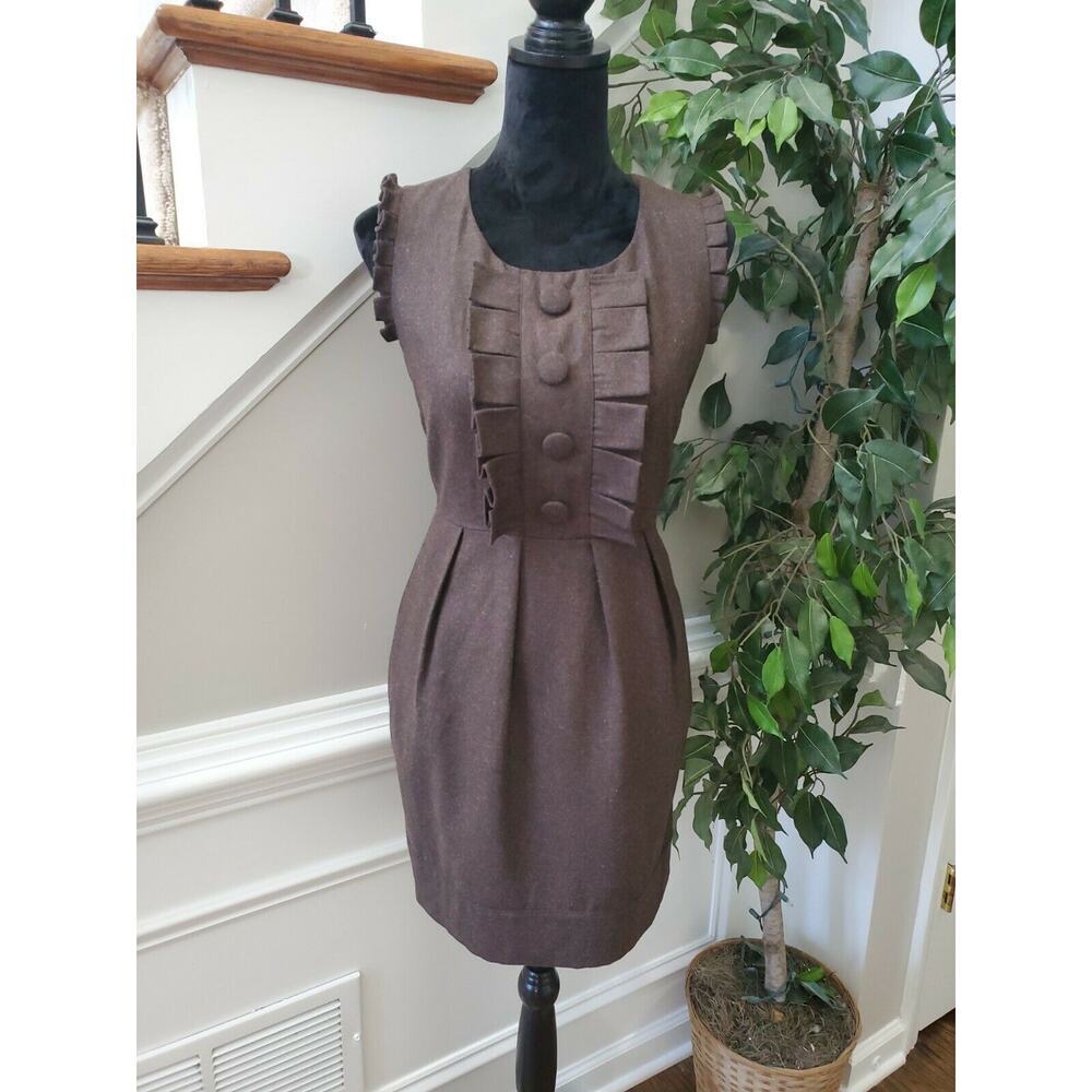 Couture Women's Brown Polyester & Wool Round Neck Sleeveless Knee Length Dress M
